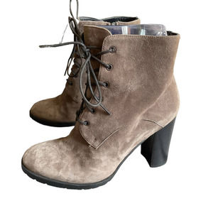 Davos Gomma Womens Suede Lace-Up Heeled Ankle Bootie Side Zip Size 6US Tan